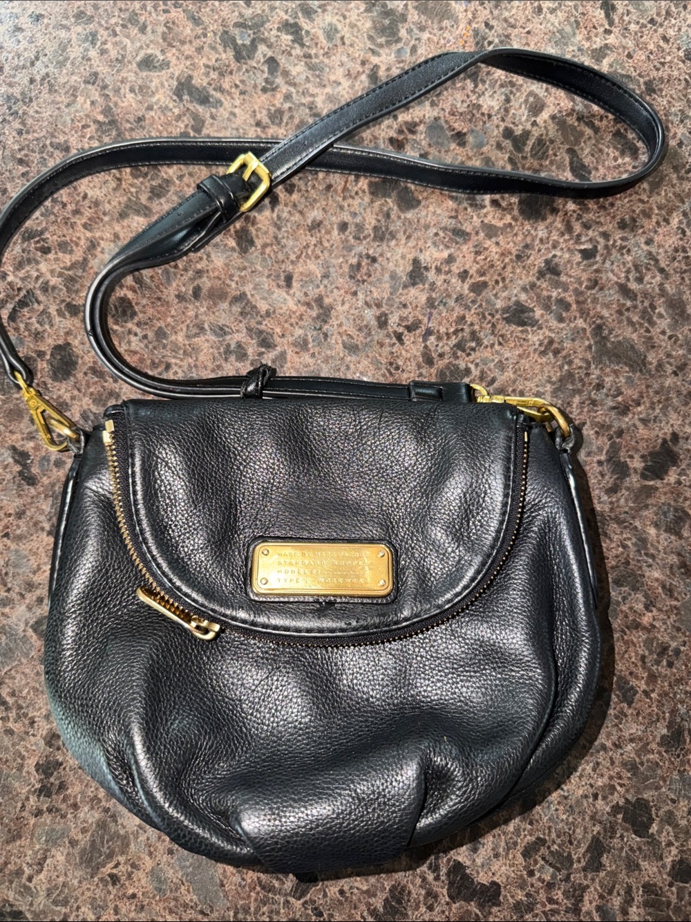 Marc Jacobs Black Leather Crossbody Bag with Gold Hardware